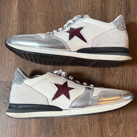 Vintage Havana Cream and Silver Sneakers with Burgundy Star - Picture 5 of 9
